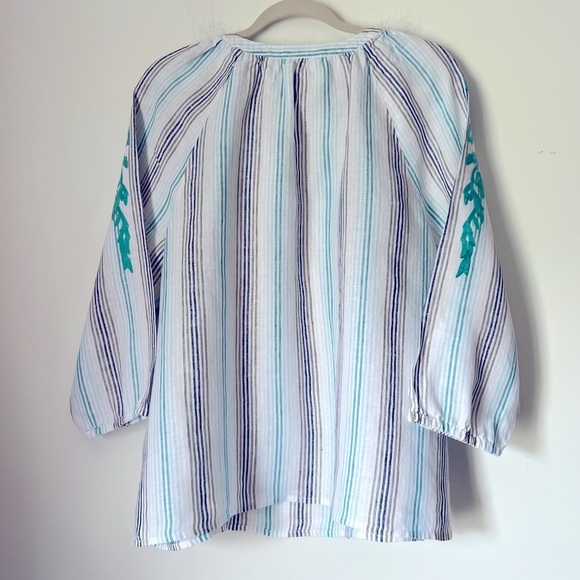 J. Jill Love Linen Striped Embroidered Relaxed Fit Blouse Classic Chic Summer - Picture 10 of 11